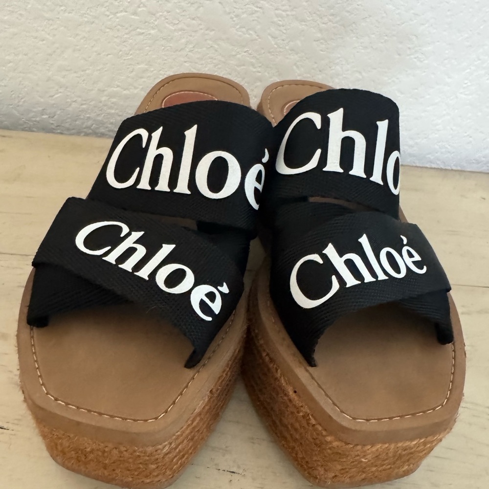 Chloé woody Black and Brown Platform Sandals